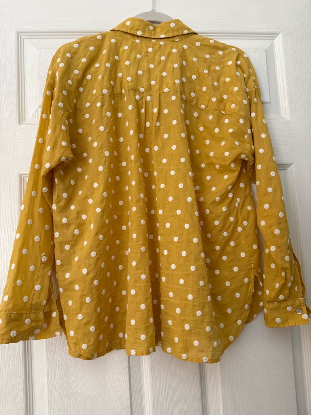 Embroidered Polka Dot Button-Up JJill Shirt in Golden Yellow small petite - Picture 3 of 8